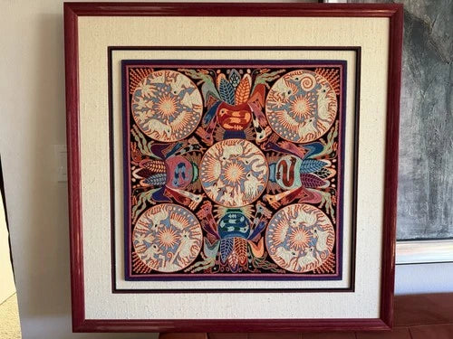Vintage Huichol Mexican 1990 Wixarika Painting Art Folk Art