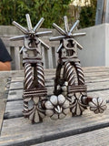 Antique Mexican Charro Iron Spurs with Silver Overlay and Large Rowels
