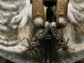 Huge Mexican Vintage Spurs with Leather Straps and Buckles Silver Overlay
