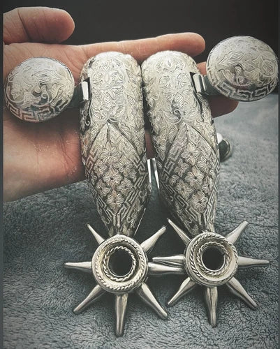 Antique Mexican Silver Spurs Western Charro Cowboy Heavy Made
