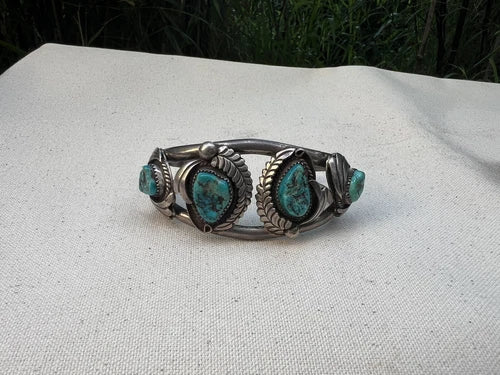 Vintage JM James Mason Navajo Sterling Silver 7 Turquoise Cuff Bracelet
