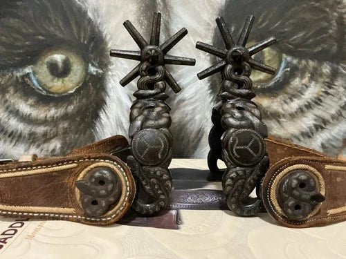 Antique Mexican Snake Spurs with Leather Straps Yellowstone brand