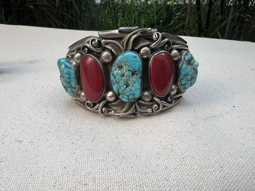 JASON LIVINGSTON Native American Indian Turquoise Sterling Silver Bracelet